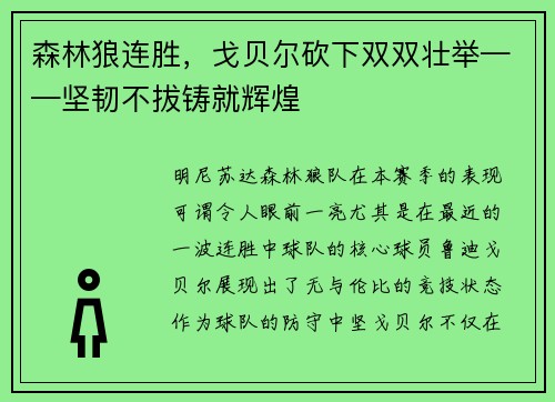 森林狼连胜，戈贝尔砍下双双壮举——坚韧不拔铸就辉煌