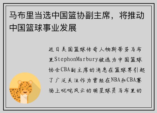 马布里当选中国篮协副主席，将推动中国篮球事业发展
