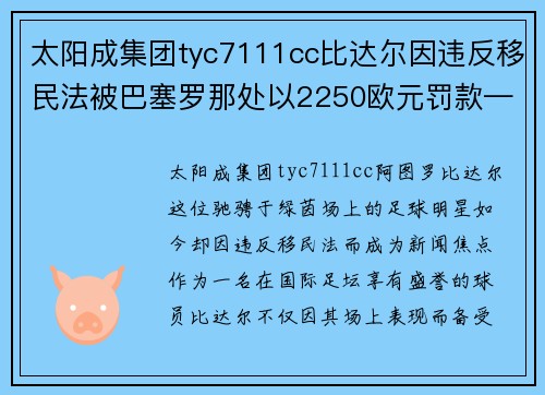 太阳成集团tyc7111cc比达尔因违反移民法被巴塞罗那处以2250欧元罚款——足球明星的法律代价