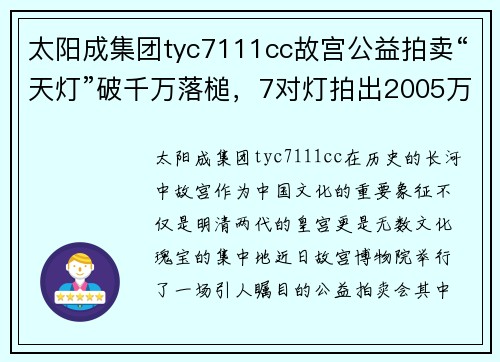 太阳成集团tyc7111cc故宫公益拍卖“天灯”破千万落槌，7对灯拍出2005万高价