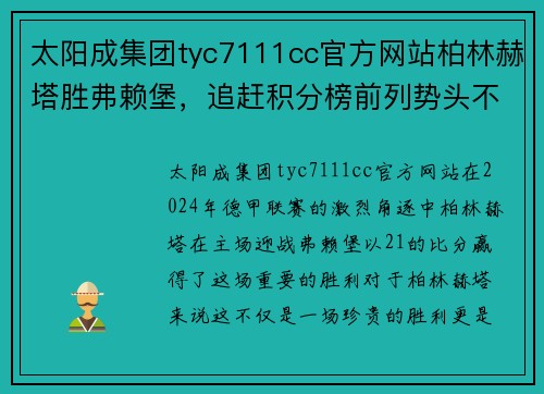 太阳成集团tyc7111cc官方网站柏林赫塔胜弗赖堡，追赶积分榜前列势头不减 - 副本