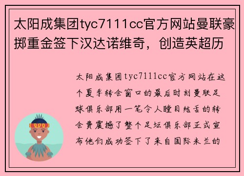 太阳成集团tyc7111cc官方网站曼联豪掷重金签下汉达诺维奇，创造英超历史新纪录 - 副本