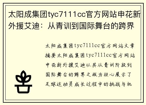 太阳成集团tyc7111cc官方网站申花新外援艾迪：从青训到国际舞台的跨界之旅 - 副本