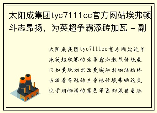 太阳成集团tyc7111cc官方网站埃弗顿斗志昂扬，为英超争霸添砖加瓦 - 副本